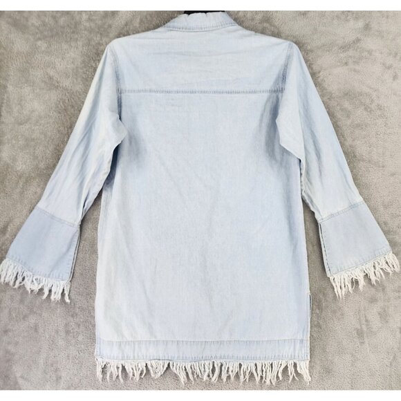 Forever 21 Dress Womens Medium Blue Light Denim Button Up Trumpet Sleeve Mini - Picture 2 of 13